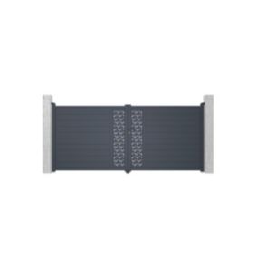 Portail électrique battant aluminium semi plein à motifs L397 x H181 cm anthracite GREGOR