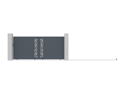 Portail électrique coulissant aluminium semi plein à motifs L416 x H180 cm anthracite GREGOR