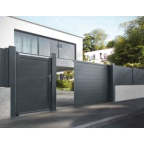 Portail motorisé coulissant Jardimat Alpes Gris anthracite RAL 7016, 350 x 160 cm