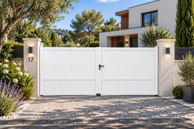 Portail PVC sur mesure 2 VANTAUX modèle ALCYONE - 400x150 cm - Gris ...