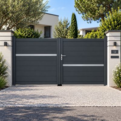 Portail PVC sur mesure 2 VANTAUX modèle ARION - 400x160 cm - Gris ...