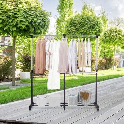 Portant à Vêtements LANTUS Hauteur Et Largeur Réglables Avec Roulettes - Penderie Mobile Double Barre Et Tablette, Idéal Vestiaire
