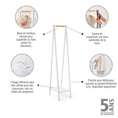 Portant à vêtements blanc l.34 x H.170 x P.47,6 cm, Brabantia Linn