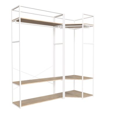 Portant à vêtements d'angle modulable en bois et métal blanc 3 étagères et 2 penderies Homesight June l. 180 cm