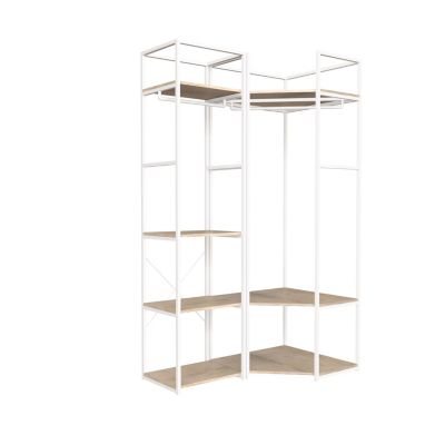 Portant à vêtements d'angle modulable en bois et métal blanc 4 étagères et 2 penderies Homesight June l. 120 cm