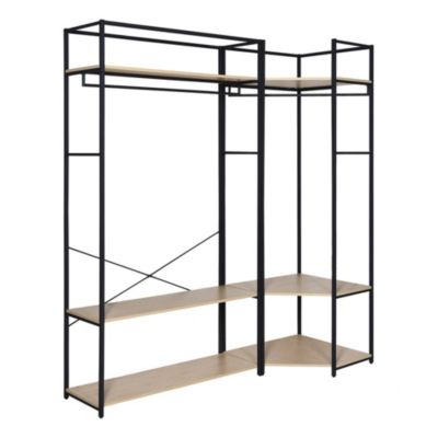 Portant à vêtements d'angle modulable en bois et métal noir 3 étagères et 2 penderies Homesight June l. 180 cm