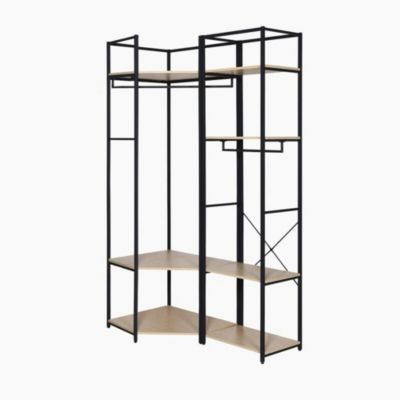 Portant à vêtements d'angle modulable en bois et métal noir 4 étagères et 2 penderies Homesight June l. 120 cm