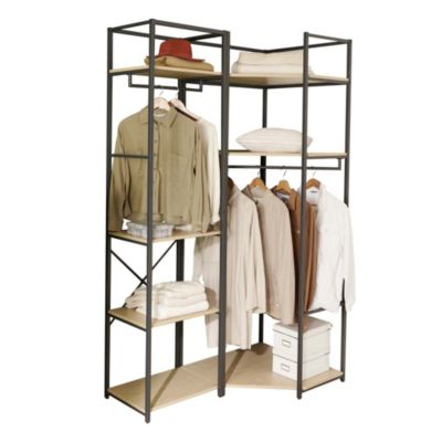 Portant à vêtements d'angle modulable en bois et métal noir 4 étagères et 2 penderies Homesight June l. 120 cm