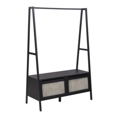 Portant à vêtements effet bois noir 1 étagère et 1 penderie 2 portes Homesight Arka l. 110 cm