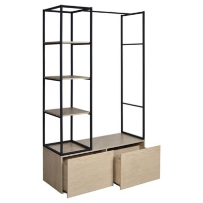 Portant à vêtements en bois et métal noir 3 étagères et 1 penderie 2 ...