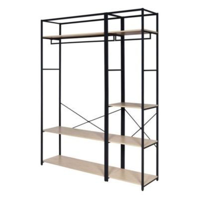 Portant à vêtements en bois et métal noir 4 étagères et 1 penderie Homesight June l. 160 cm
