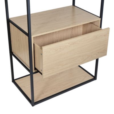 Portant à vêtements en métal noir et bois Homesight Oslo 1 tiroir et 1 barre de penderie et étagères L. 140 cm