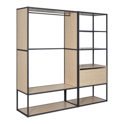Portant à vêtements en métal noir et bois Homesight Oslo 1 tiroir et 1 barre de penderie et étagères L. 190 cm