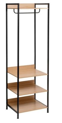 Portant dressing avec étagères et penderie e en bois naturel et métal noir - Longueur 60 x Profondeur 48 x Hauteur 190 cm