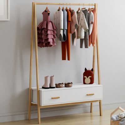 Portant enfant tipi LEON 130 cm avec 1 porte blanc et bois