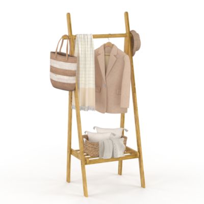 Portant pliable en bambou avec 1 étagère l. 75 x H. 160 cm