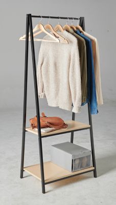 Portant Simple Noir Avec 2 Tablettes Bois Castorama