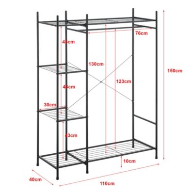 Portant à vêtement Irura 4 Surfaces de Stockage 150 x 110 x 40 cm Noir en.casa