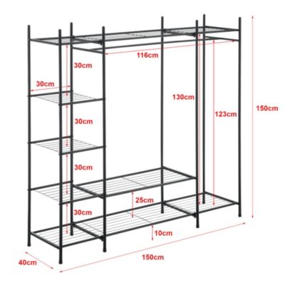 Portant à vêtement Irura 6 Surfaces de Stockage 150 x 150 x 40 cm Noir en.casa