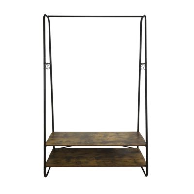 Portant à vêtements 2 étagères métal noir et bois 100 x 45 x 160 cm