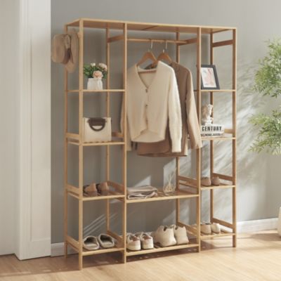 Portant à vêtements Ilomantsi bambou 165 x 122 x 35 cm naturel en.casa