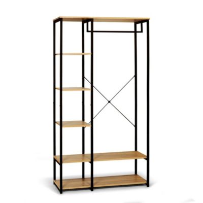 Portant à Vêtements Industriel Bois et Métal - Dressing avec Penderie et Étagères de Rangement - Design Robuste 167x90x40 cm