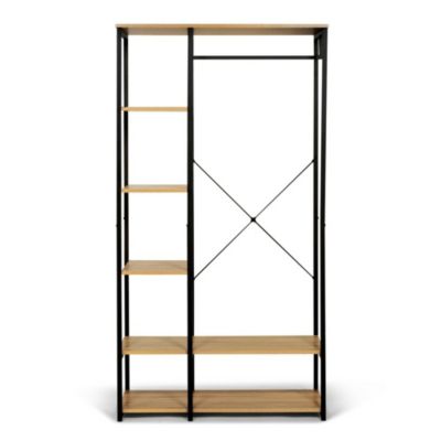 Portant à Vêtements Industriel Bois et Métal - Dressing avec Penderie et Étagères de Rangement - Design Robuste 167x90x40 cm
