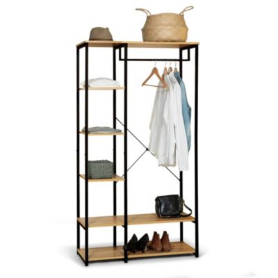 Portant à Vêtements Industriel Bois et Métal - Dressing avec Penderie et Étagères de Rangement - Design Robuste 167x90x40 cm