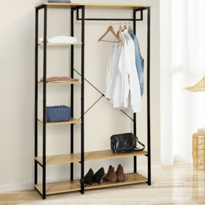 Portant à Vêtements Industriel Bois et Métal - Dressing avec Penderie et Étagères de Rangement - Design Robuste 167x90x40 cm