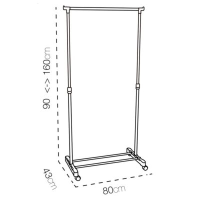 Portant à vêtements Inoxydable Extensible avec Roulettes et Étagère à Chaussures coloris noir - L 80 x p 43 x H 90-160 cm