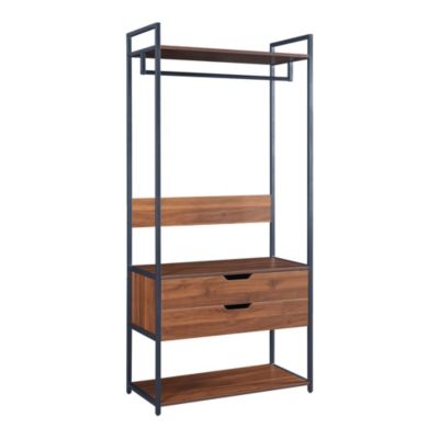 Portant à vêtements Larem avec 2 tiroirs 180 x 84 x 40 cm noir effet noyer en.casa