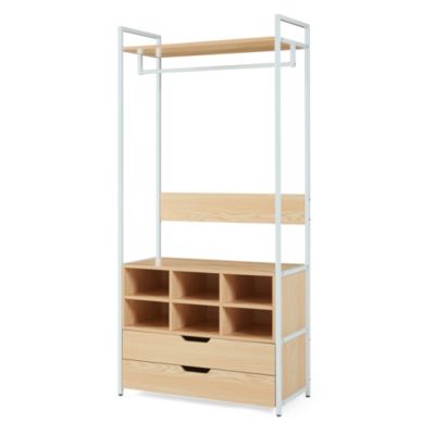 Portant à vêtements Larem avec 6 compartiments 180 x 84 x 40 cm blanc effet chêne en.casa