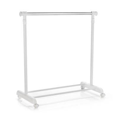 Portant à vêtements SALA en métal chromé et blanc, penderie simple sur roulettes avec 1 barre extensible hauteur réglable