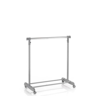 Portant à vêtements SALA en métal chromé et gris, penderie simple sur roulettes avec 1 barre extensible hauteur réglable