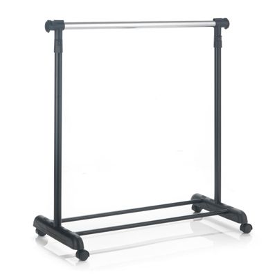 Portant à vêtements SALA en métal chromé et noir, penderie simple sur roulettes avec 1 barre extensible hauteur réglable