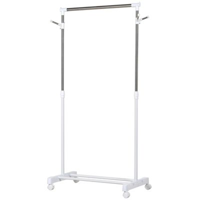 Portant à vêtements sur roulettes - hauteur réglable - 2 patères doubles - acier inox PP blanc