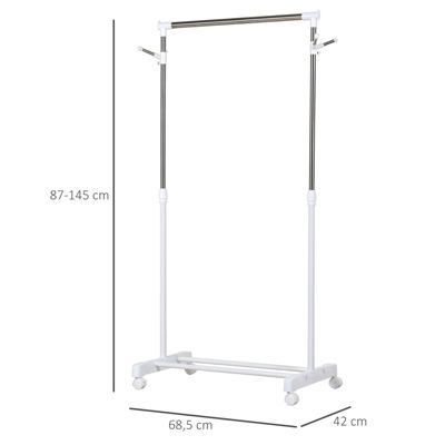 Portant à vêtements sur roulettes - hauteur réglable - 2 patères doubles - acier inox PP blanc