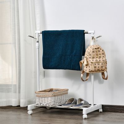 Portant à vêtements sur roulettes - hauteur réglable - 2 patères doubles - acier inox PP blanc