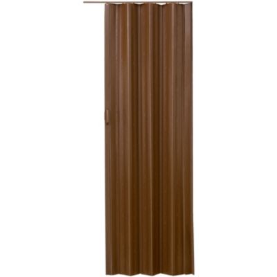 Porte accordéon profil à double paroi avec poignée coulissante marron teck