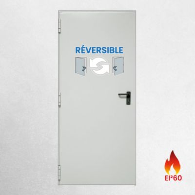 Porte acier coupe-feu EI60 1 vantail PYK - blanc RAL 9010 - 215x90cm - huisserie Z pose tunnel affleurant - réversible