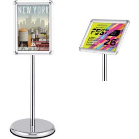 Porte Affiche sur Pied en Aluminium Presentoir sur Pied Format A4 Hauteur Reglable Support pour Poster sur Pied Argent