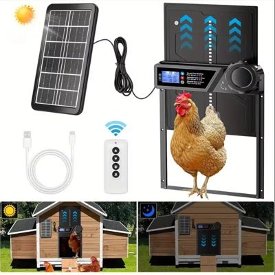 Porte automatique pour poulailler,protection anti-pincement,grand écran LCD,mode minuterie et capteur luminosité,énergie solaire