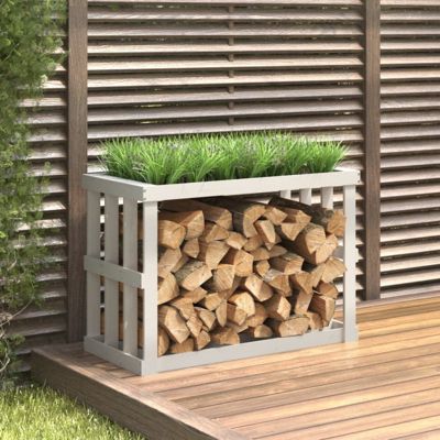 Porte bûches d'extérieur Blanc 108x52x74 cm Bois massif de pin