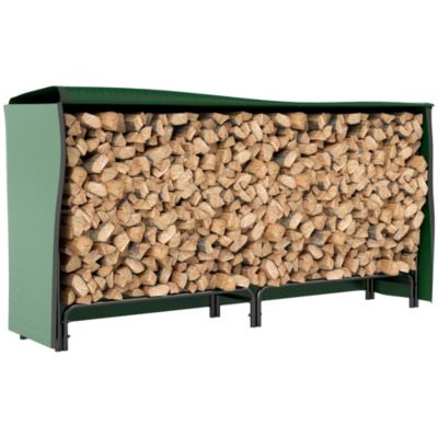 Porte-bûches - range-bûches - dim. 200L x 36l x 99H cm - housse incluse verte - métal noir