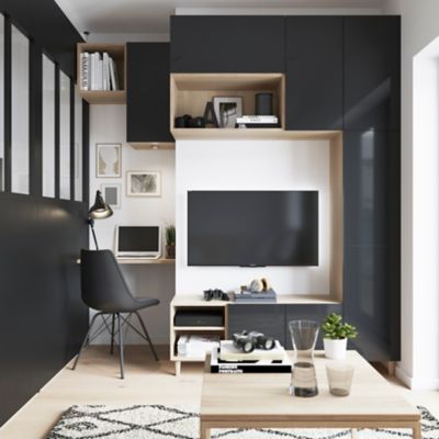 Porte battante anthracite brillant GoodHome Atomia H. 187,2 x 37,2 cm