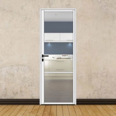 Porte battante blanche H 2040 x L 730 mm - 3 verres clairs horizontaux + béquille noire