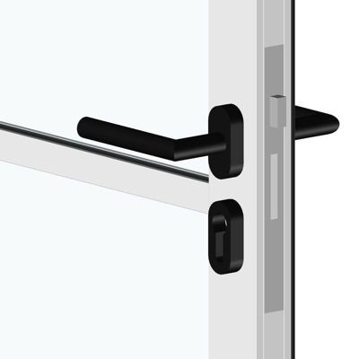 Porte battante blanche H 2040 x L 730 mm - 3 verres clairs horizontaux + béquille noire