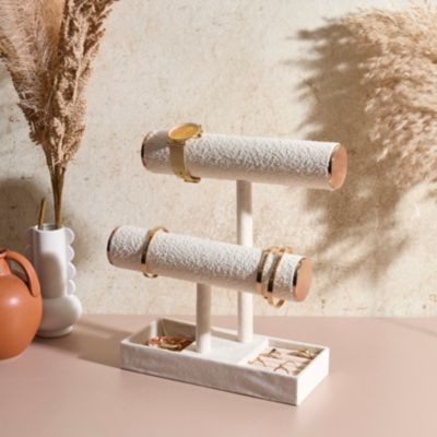 Porte Bijoux - HOME DECO FACTORY - Bouclette Double - Pratique - Esthétique - Blanc