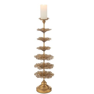 Bougeoir élégant En Métal Doré - Diamètre 6.9 Cm - Pour Bougie Pilier