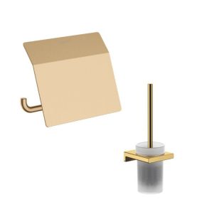 Porte-brosse WC HANSGROHE Addstoris + Porte-papier WC avec couvercle bronze brossé